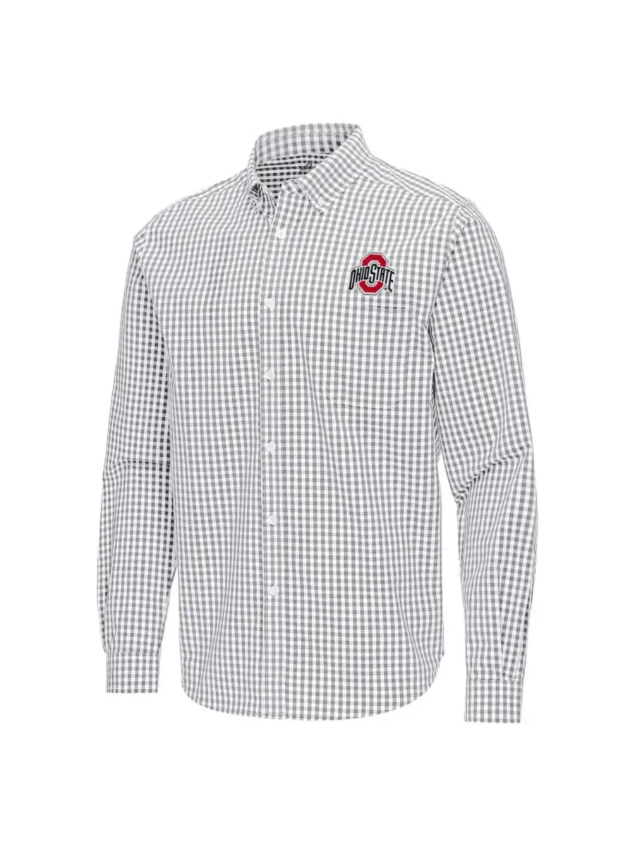 Мужская рубашка с длинным рукавом Ohio State Buckeyes Ellis Woven Tri-Blend Antigua — изображение 2 из 3, серый