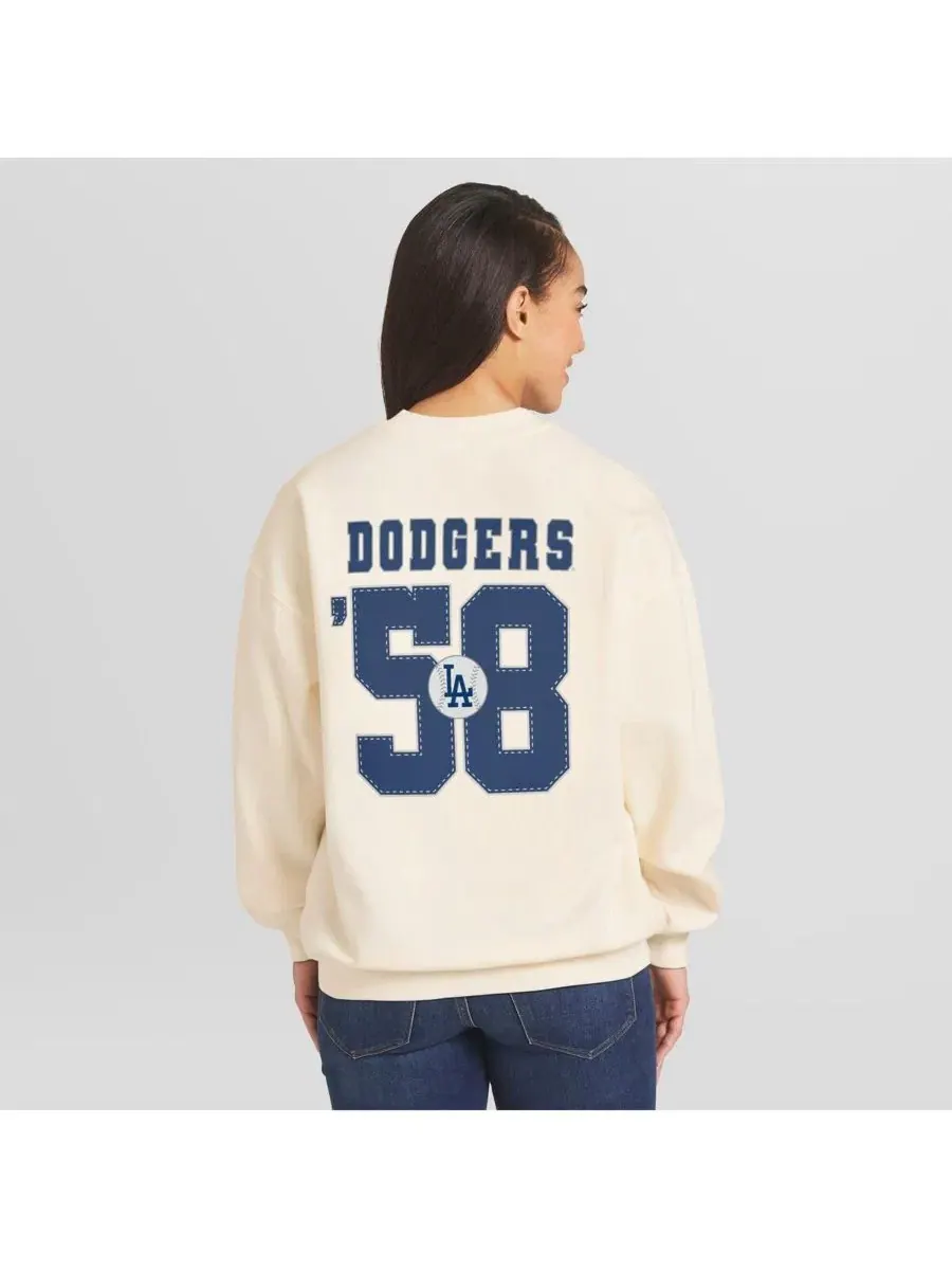 Женский свитшот с круглым вырезом, с принтом, Los Angeles Dodgers WEAR by Erin Andrews — изображение 4 из 4, бежевый