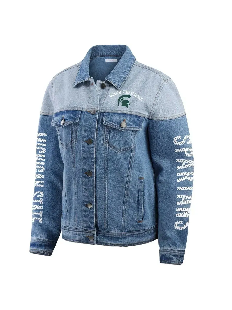 Джинсовая куртка-рубашка Michigan State Spartans с принтом WEAR by Erin Andrews — изображение 2 из 5, джинсовый синий