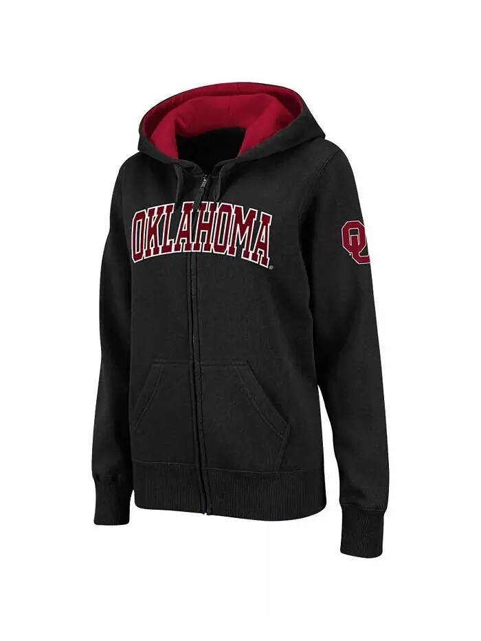 Женская черная толстовка с капюшоном Oklahoma Sooners с арочным именем и молнией Colosseum — изображение 1 из 3