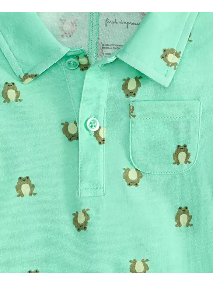 Детский комбинезон для мальчиков с принтом лягушки Jump Frog-Print Sunsuit First Impressions — изображение 3 из 3