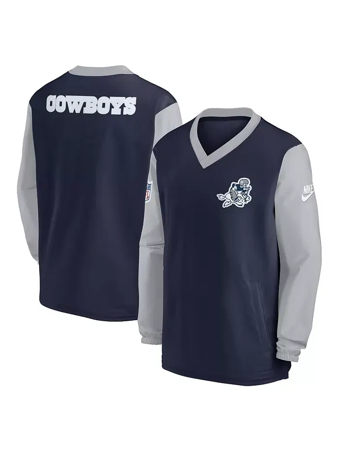 Толстовка Men's Navy Dallas Cowboys 2023 Sideline V-Neck Pullover Windshirt Nike — изображение 1 из 3