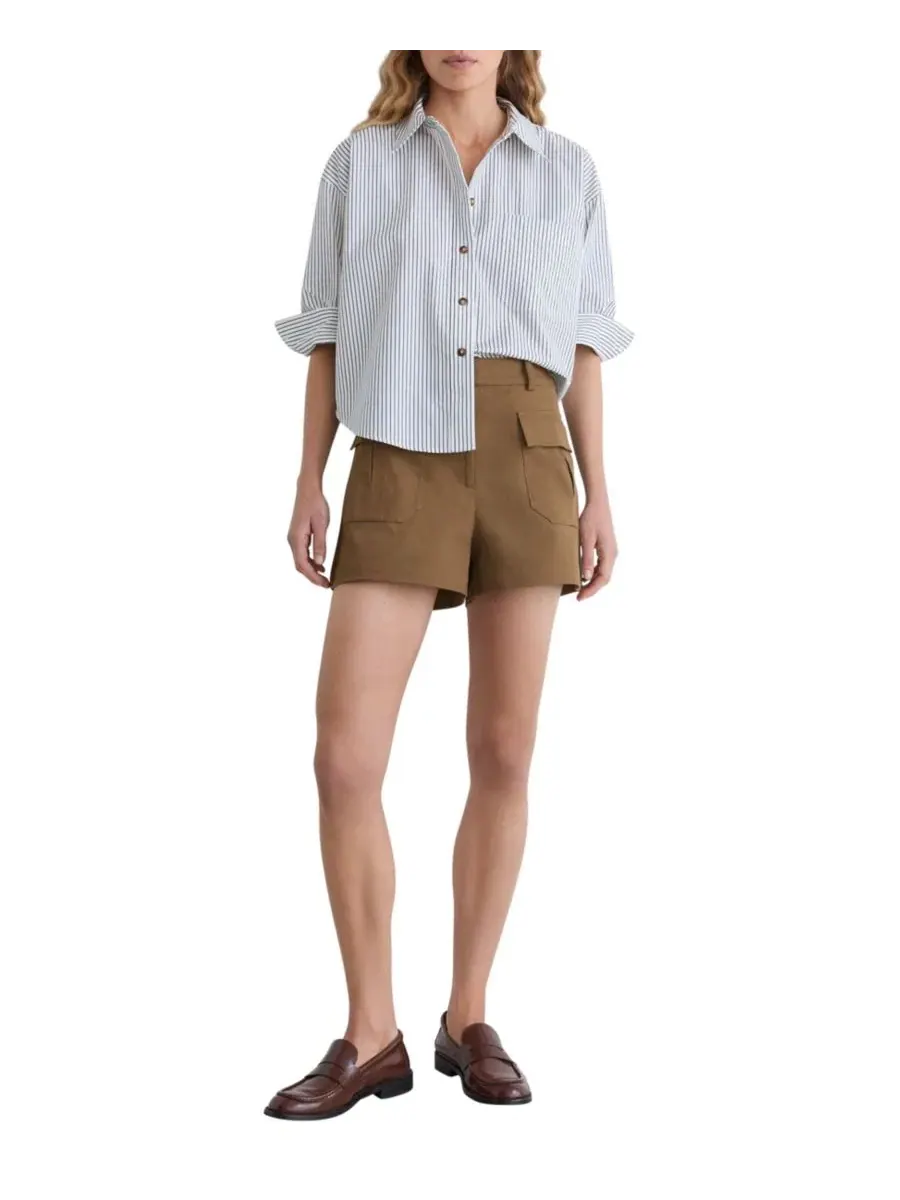 Шорты из хлопкового твила с защипами REISS, Taupe Neutral — изображение 4 из 5