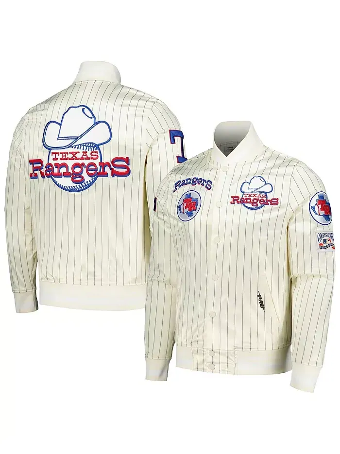 Мужская кремовая бейсбольная куртка Texas Rangers Cooperstown Collection в ретро-стиле с полосками — изображение 1 из 3