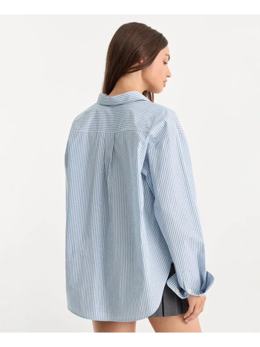 Рубашка оверсайз из поплина с длинным рукавом Good American, Summer Sky Stripe — изображение 4 из 4