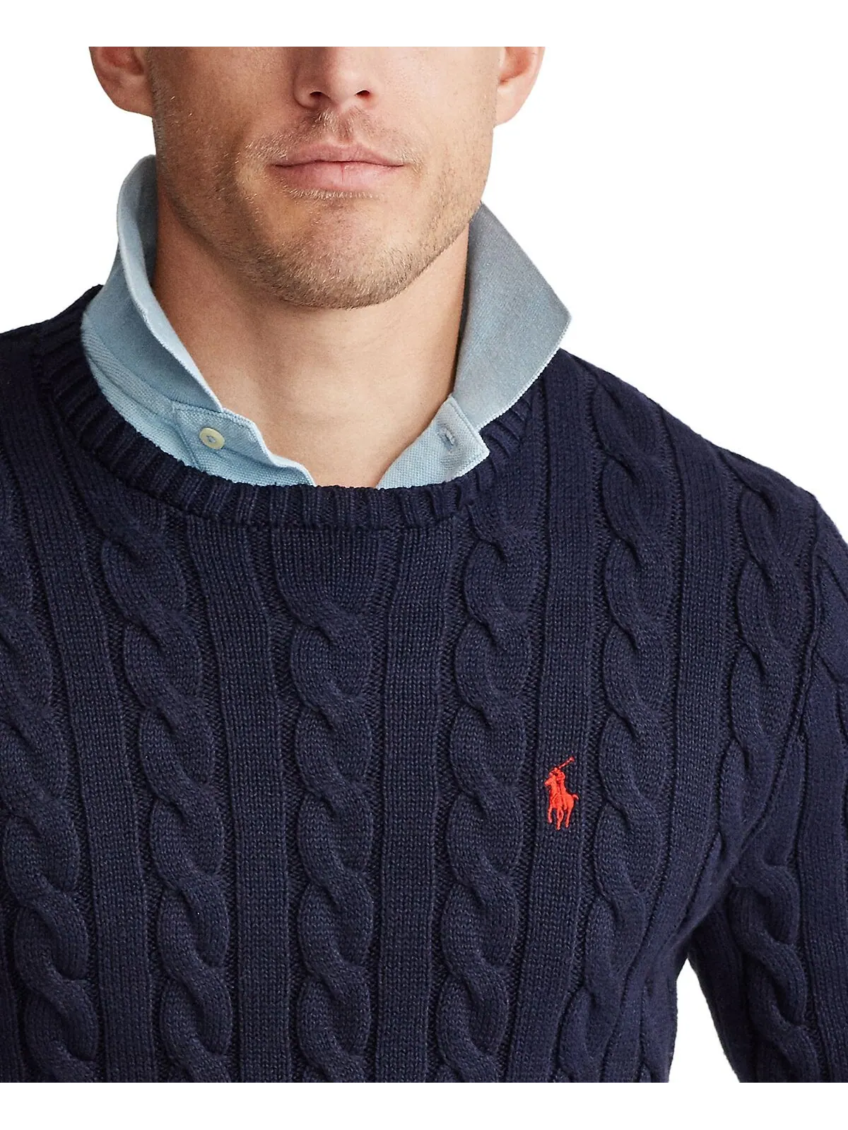 Мужской хлопковый свитер косой вязки Polo Ralph Lauren — изображение 3 из 7, темно-синий