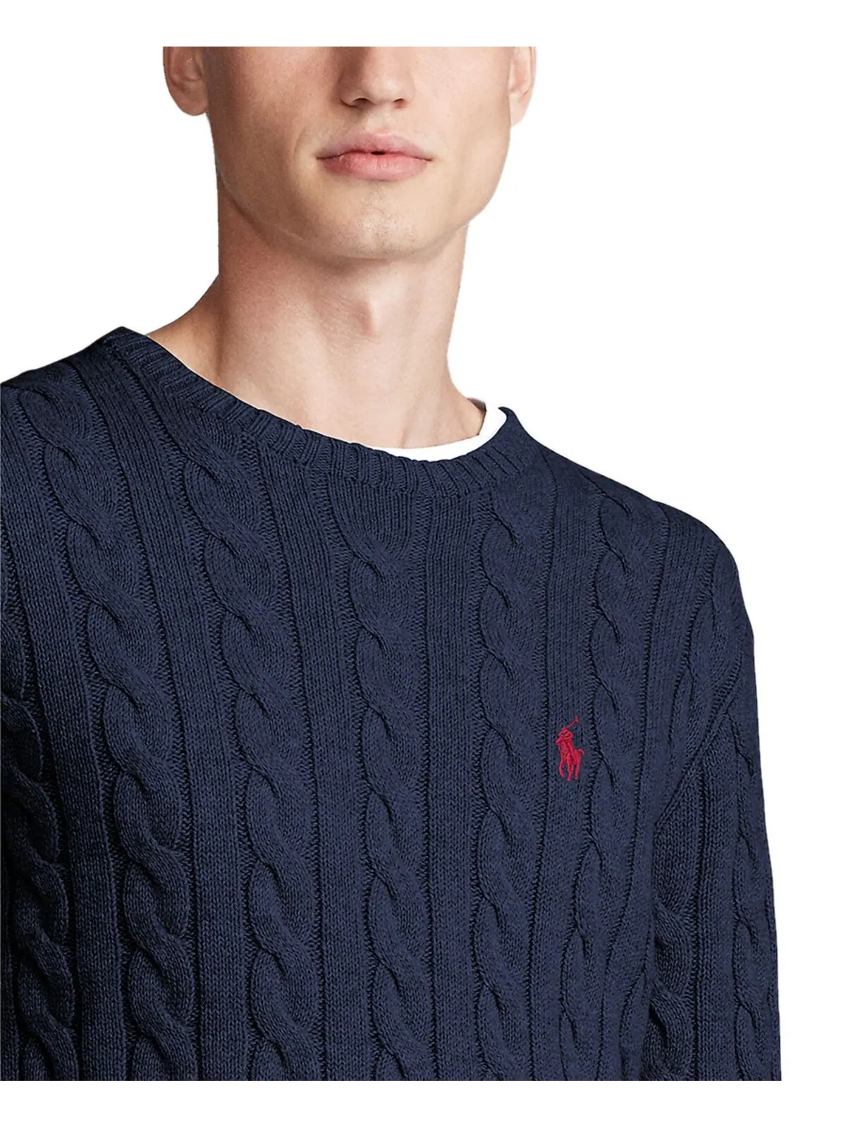 Мужской хлопковый свитер косой вязки Polo Ralph Lauren — изображение 5 из 7, темно-синий