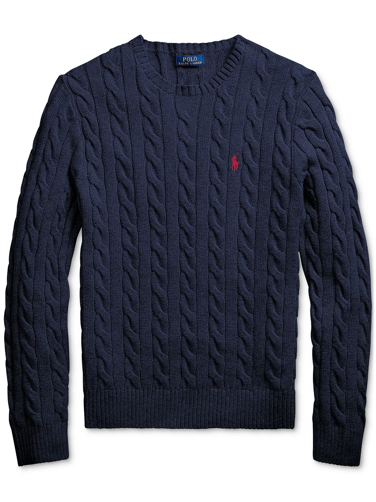 Мужской хлопковый свитер косой вязки Polo Ralph Lauren — изображение 7 из 7, темно-синий