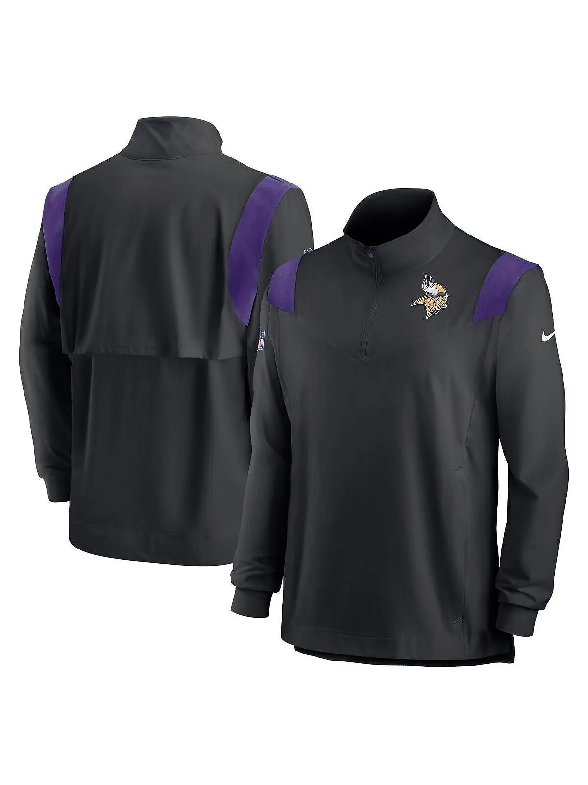 Мужская черная футболка с длинными рукавами и молнией четверти Minnesota Vikings Sideline Coach — изображение 1 из 1, черный