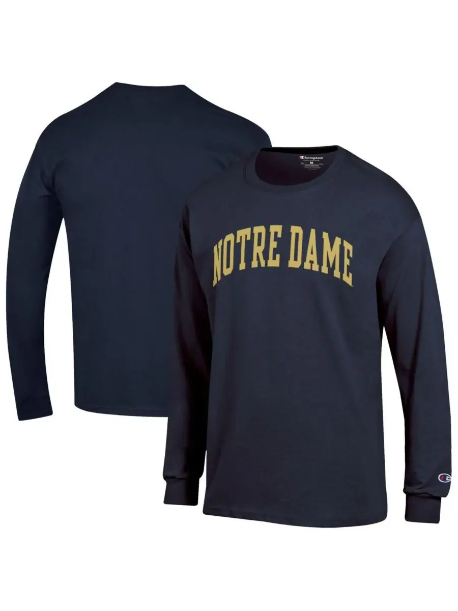 Champion Мужская темно-синяя базовая футболка с длинным рукавом Notre Dame Fighting Irish Basic Arch — изображение 1 из 3