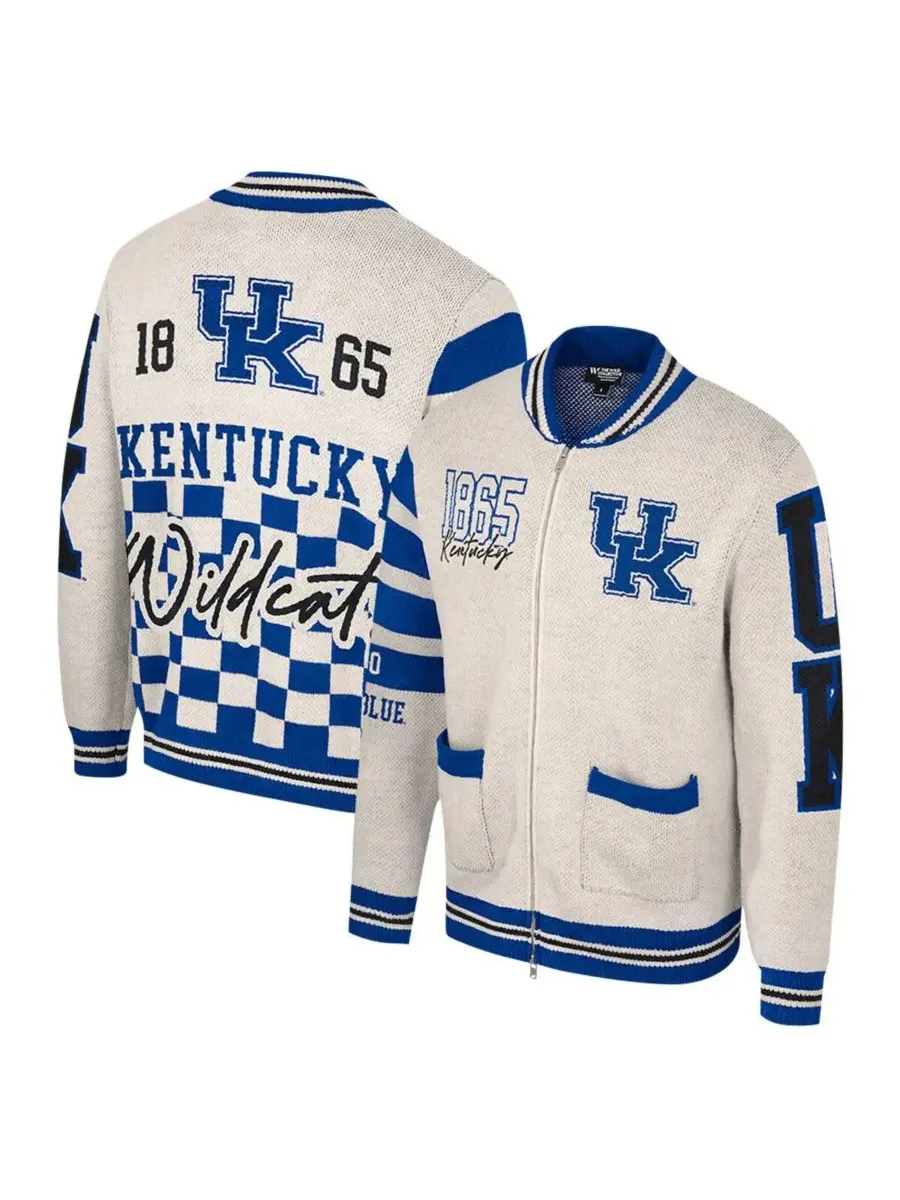 Colosseum Женский кремовый жаккардовый свитер на молнии с символикой команды Kentucky Wildcats — изображение 1 из 3, бежевый