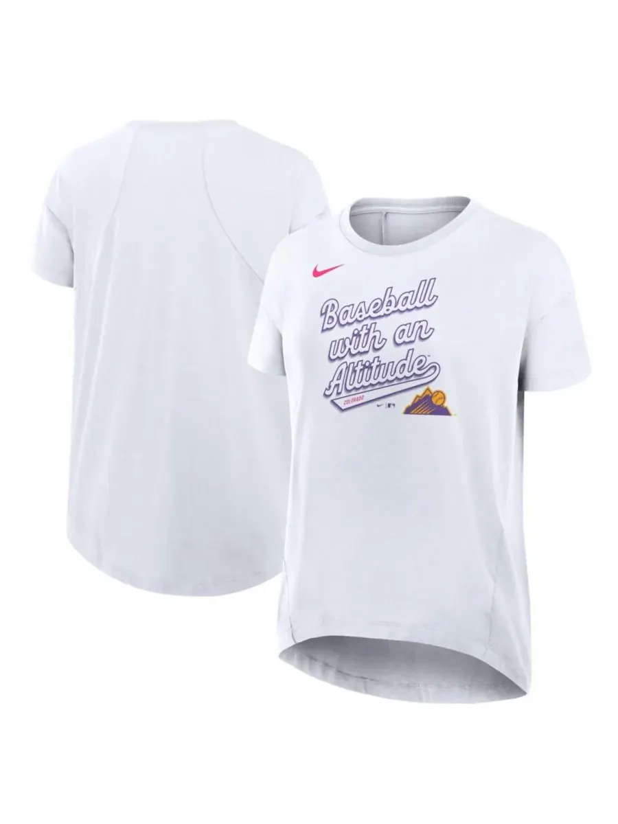 Nike Женская белая футболка Colorado Rockies 2025 City Connect Flowy Fashion Tri-Blend Performance — изображение 1 из 4