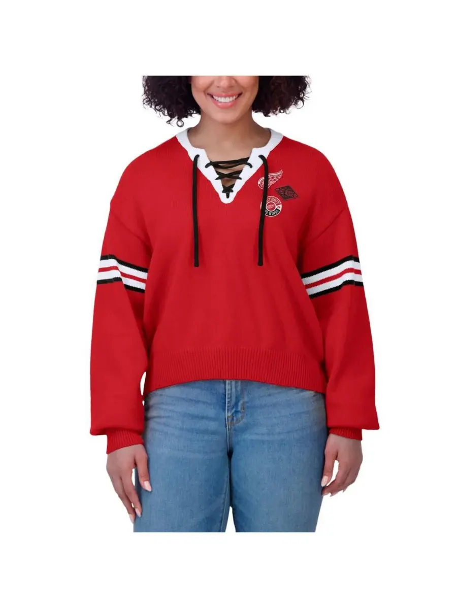 WEAR by Erin Andrews Женский красный укороченный свитер с завязками Detroit Red Wings — изображение 2 из 4