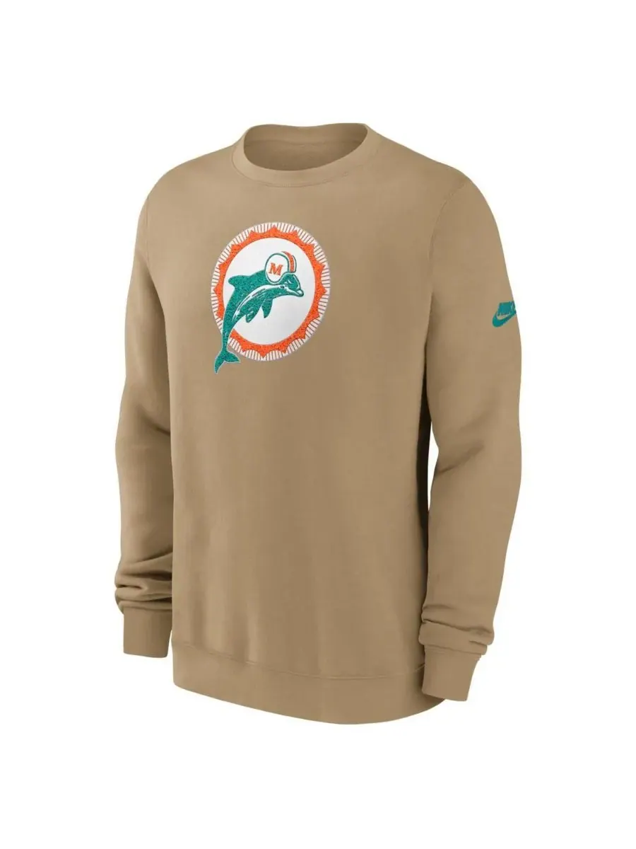 Nike Мужская толстовка бежевого цвета с логотипом Miami Dolphins Swing Pass Rewind Club — изображение 2 из 3, бежевый