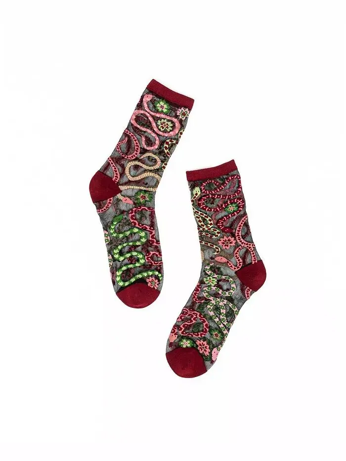 Женские прозрачные носки Serpentine Floral черного цвета Sock Candy