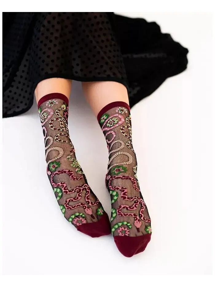 Женские прозрачные носки Serpentine Floral черного цвета Sock Candy — изображение 2 из 3
