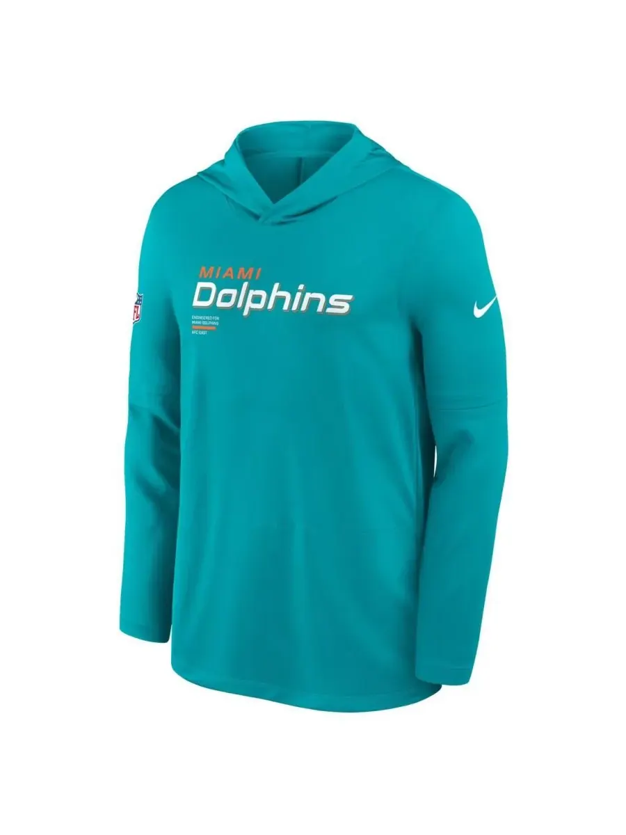 Мужская футболка с длинным рукавом Aqua Miami Dolphins Sideline Pure Fury Performance Nike — изображение 4 из 5, голубой