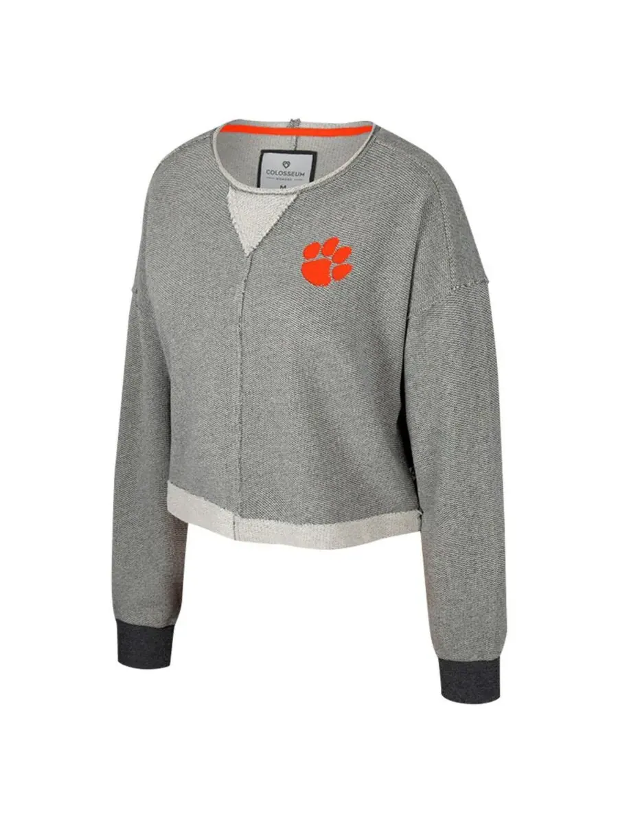 Colosseum Женская укороченная толстовка с вырезом-лодочкой Clemson Tigers Magnum цвета — изображение 3 из 3, темно-серый