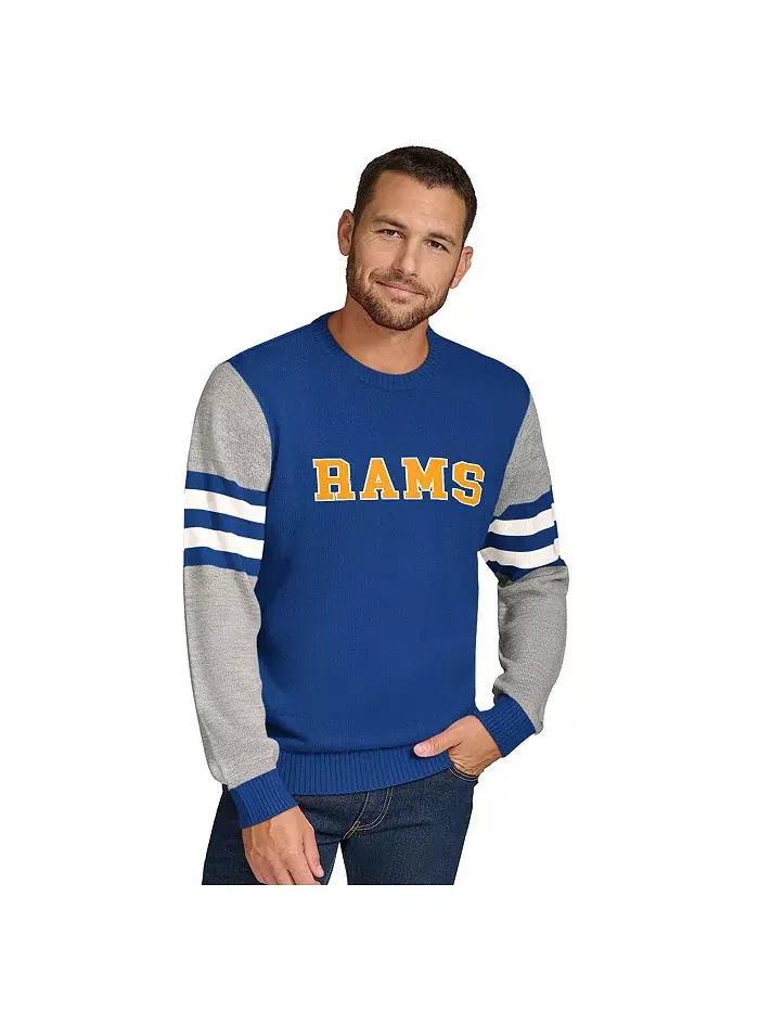 Мужская акриловая толстовка с круглым вырезом Los Angeles Rams в цвете Royal/Heather Gray Tommy