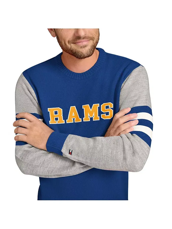 Мужская акриловая толстовка с круглым вырезом Los Angeles Rams в цвете Royal/Heather Gray Tommy — изображение 3 из 3