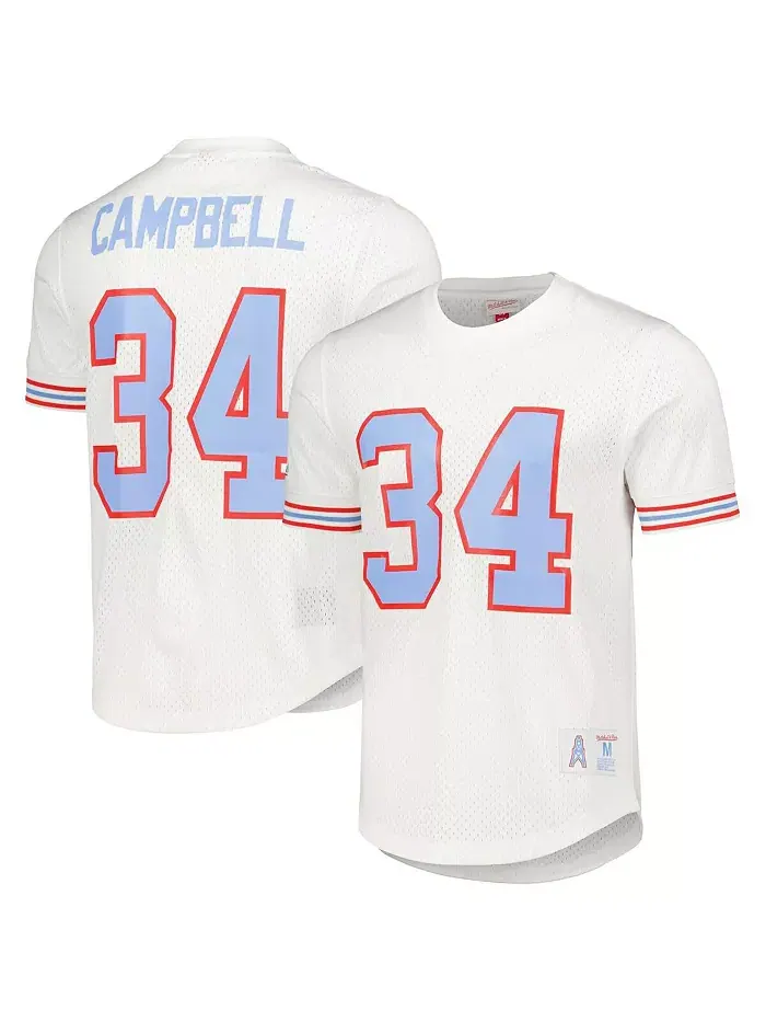 Мужская футболка с сеткой Earl Campbell White Houston Oilers Gridiron Classics с именем и номером — изображение 1 из 3