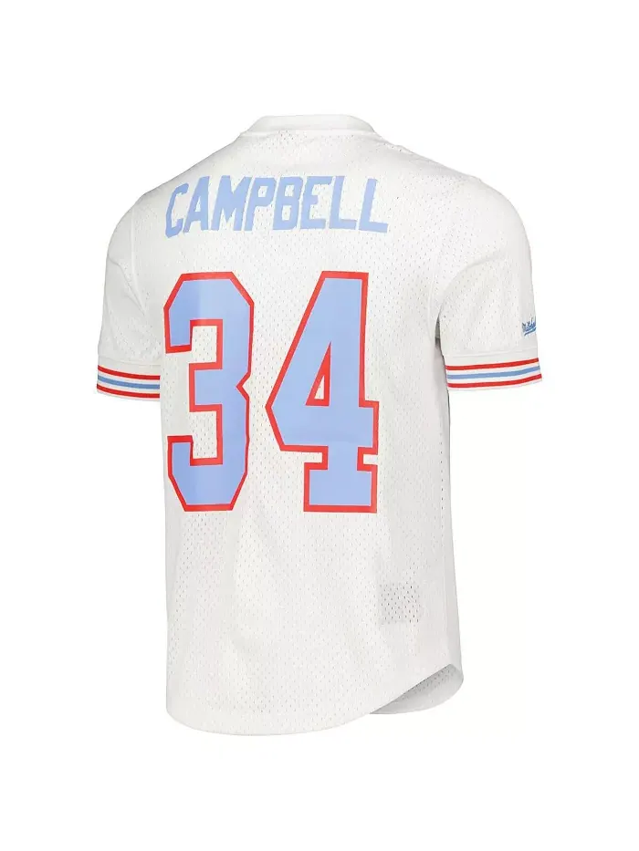 Мужская футболка с сеткой Earl Campbell White Houston Oilers Gridiron Classics с именем и номером — изображение 2 из 3