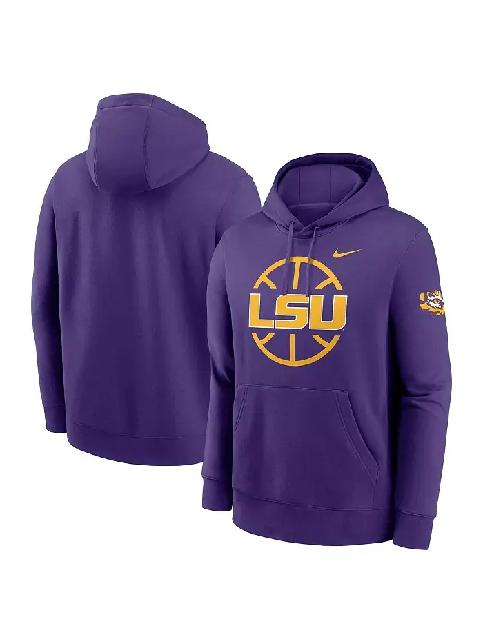 Мужская фиолетовая баскетбольная толстовка с капюшоном LSU Tigers Icon Club Fleece Nike — изображение 1 из 3
