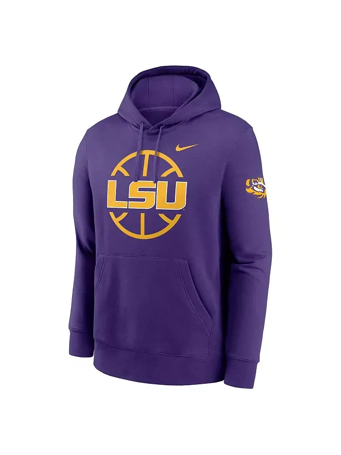 Мужская фиолетовая баскетбольная толстовка с капюшоном LSU Tigers Icon Club Fleece Nike — изображение 2 из 3