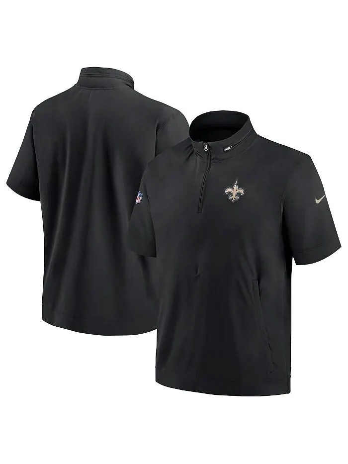 Мужская черная толстовка с короткими рукавами New Orleans Saints Sideline Coach, куртка с молнией — изображение 1 из 3