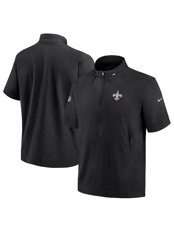 Мужская черная худи с молнией на четверть и короткими рукавами New Orleans Saints Sideline Coach — изображение 1 из 3