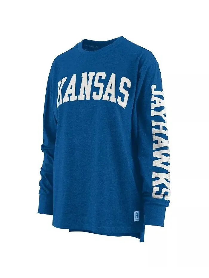 Женская футболка с длинным рукавом Royal Kansas Jayhawks Two-Hit Canyon, цвет меланж Pressbox — изображение 2 из 4