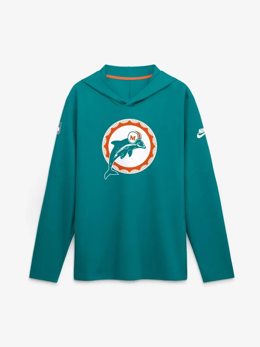 Футболка с капюшоном и длинным рукавом Nike Miami Dolphins Sideline Dri-FIT — изображение 1 из 4, голубой