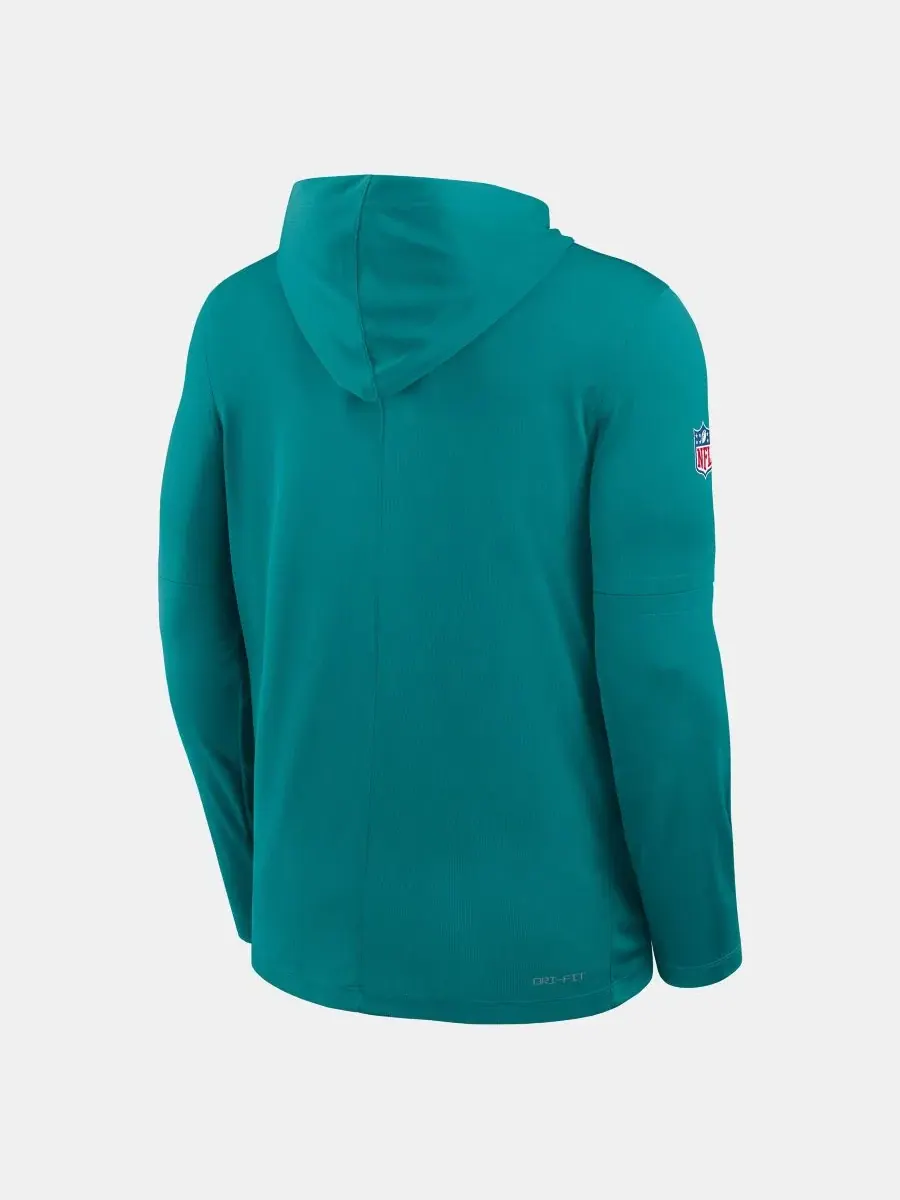 Футболка с капюшоном и длинным рукавом Nike Miami Dolphins Sideline Dri-FIT — изображение 2 из 4, голубой