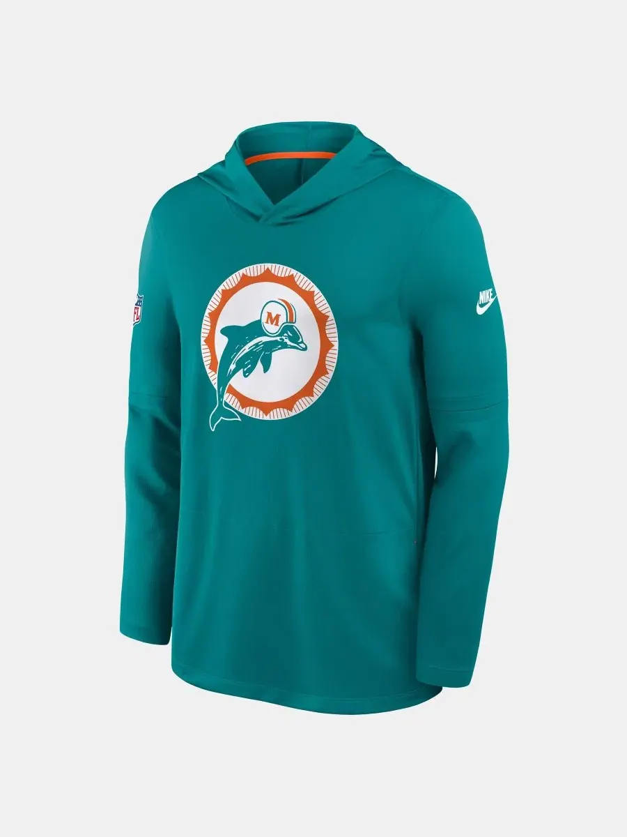 Футболка с капюшоном и длинным рукавом Nike Miami Dolphins Sideline Dri-FIT — изображение 3 из 4, голубой