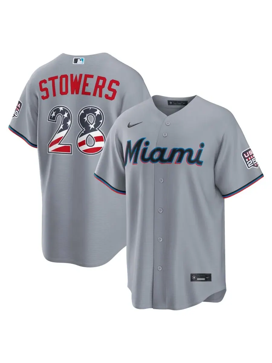 Мужская джерси-футболка Nike Kyle Stowers Gray Miami Marlins USA 250 Fourth of July Stadium Jersey — изображение 1 из 3