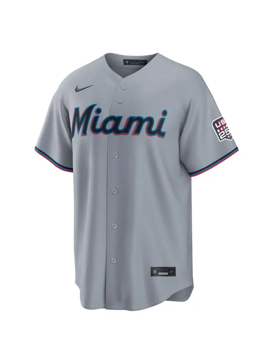Мужская джерси-футболка Nike Kyle Stowers Gray Miami Marlins USA 250 Fourth of July Stadium Jersey — изображение 2 из 3