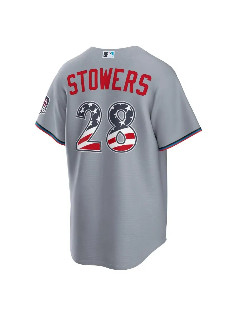 Мужская джерси-футболка Nike Kyle Stowers Gray Miami Marlins USA 250 Fourth of July Stadium Jersey — изображение 3 из 3