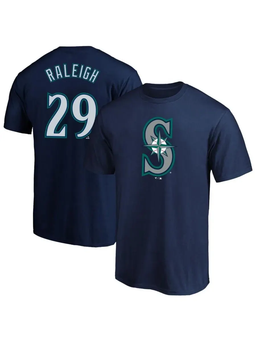 Футболка с длинным рукавом Cal Raleigh Name and Number Fanatics — изображение 1 из 3, темно-синий