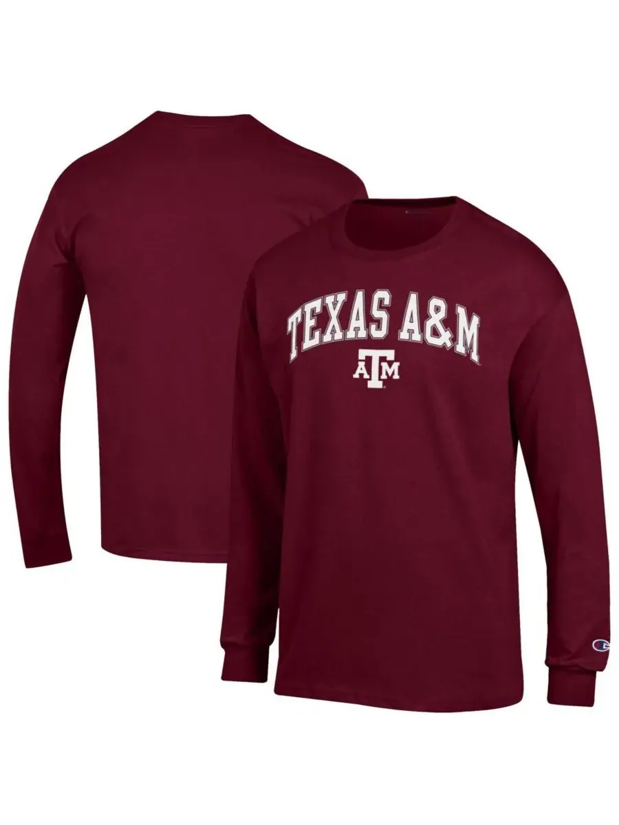 Champion Мужская бордовая футболка с длинными рукавами Texas A&M Aggies с арочным логотипом — изображение 1 из 3, коричневый