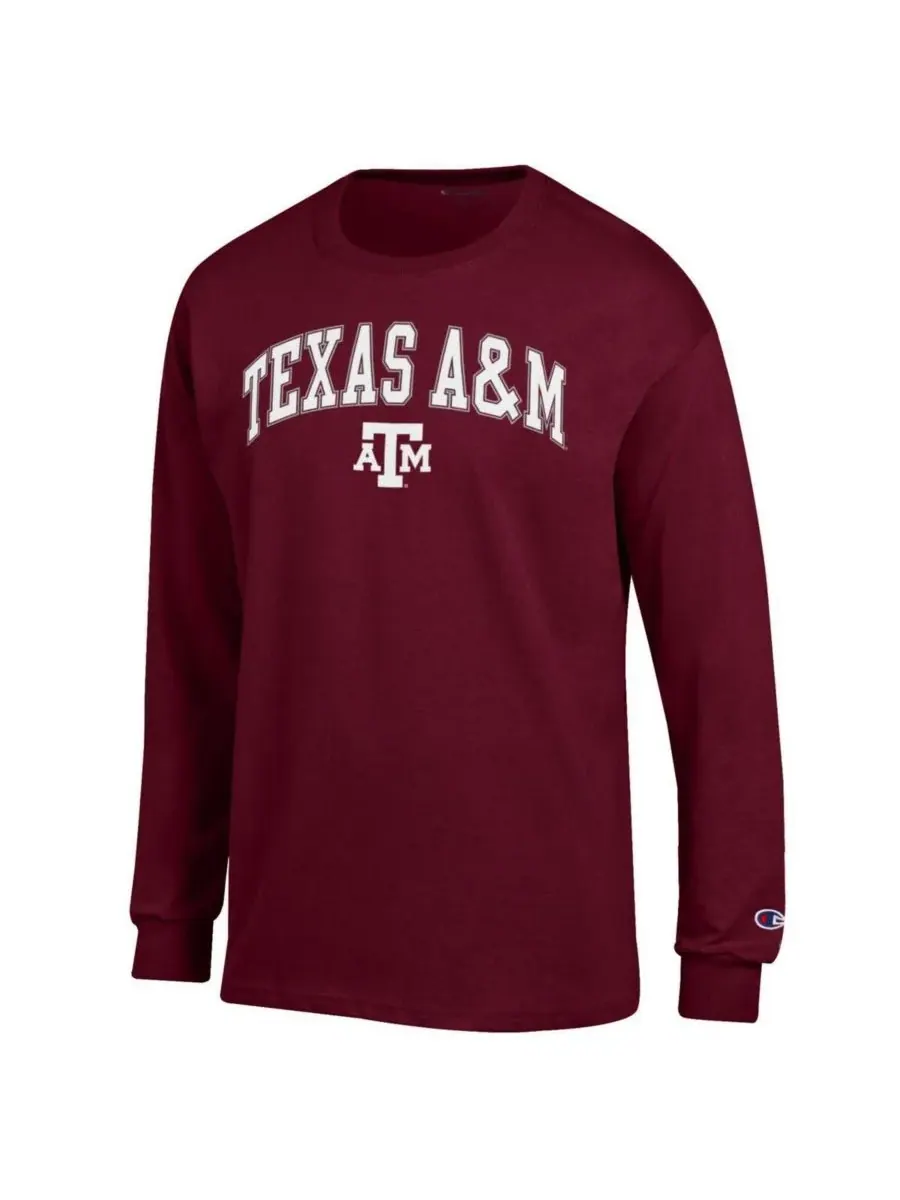 Champion Мужская бордовая футболка с длинными рукавами Texas A&M Aggies с арочным логотипом — изображение 3 из 3, коричневый