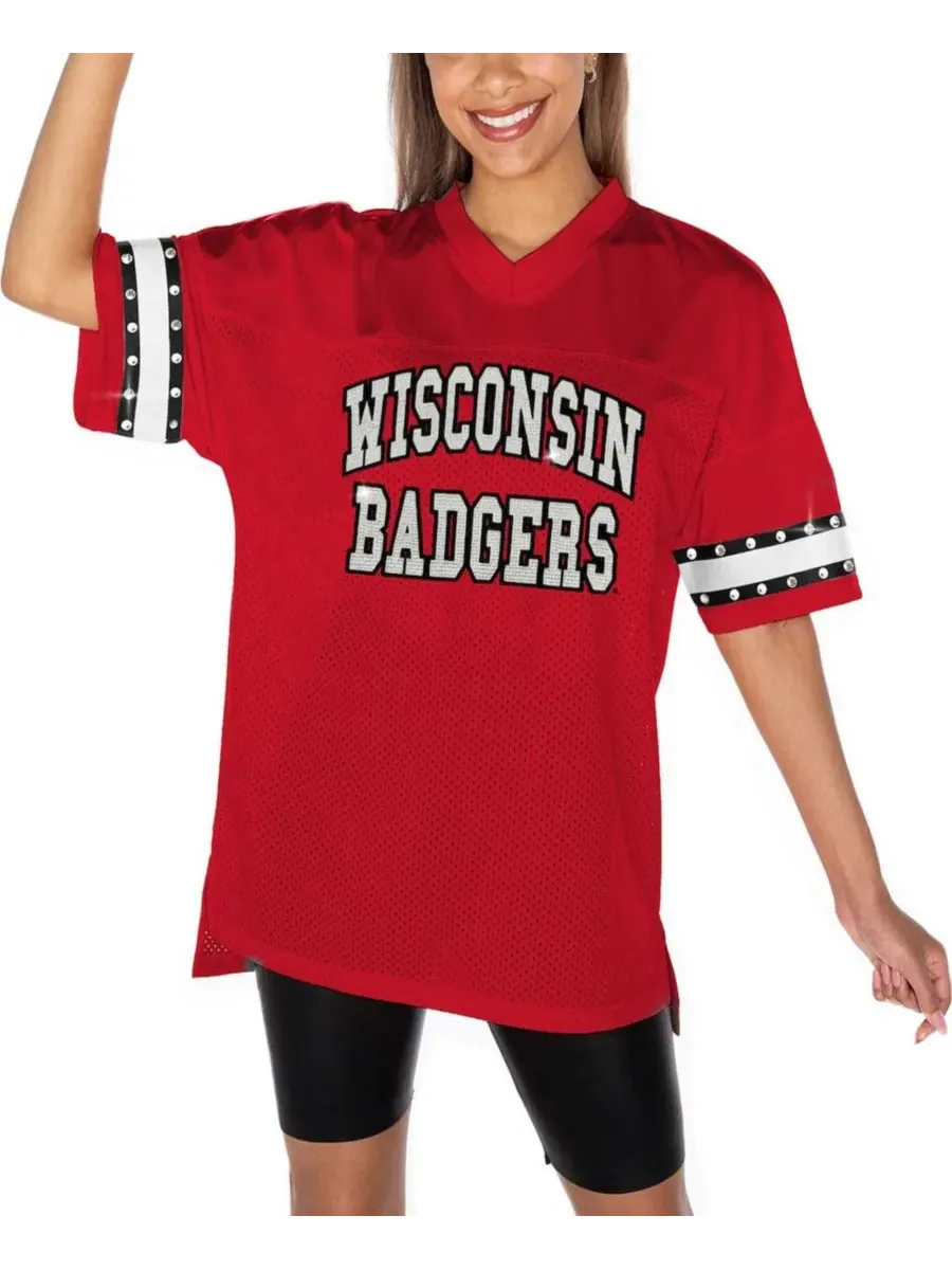 Gameday Couture Женская красная футболка с стразами "Wisconsin Badgers Until Kickoff" — изображение 1 из 3, красный черный