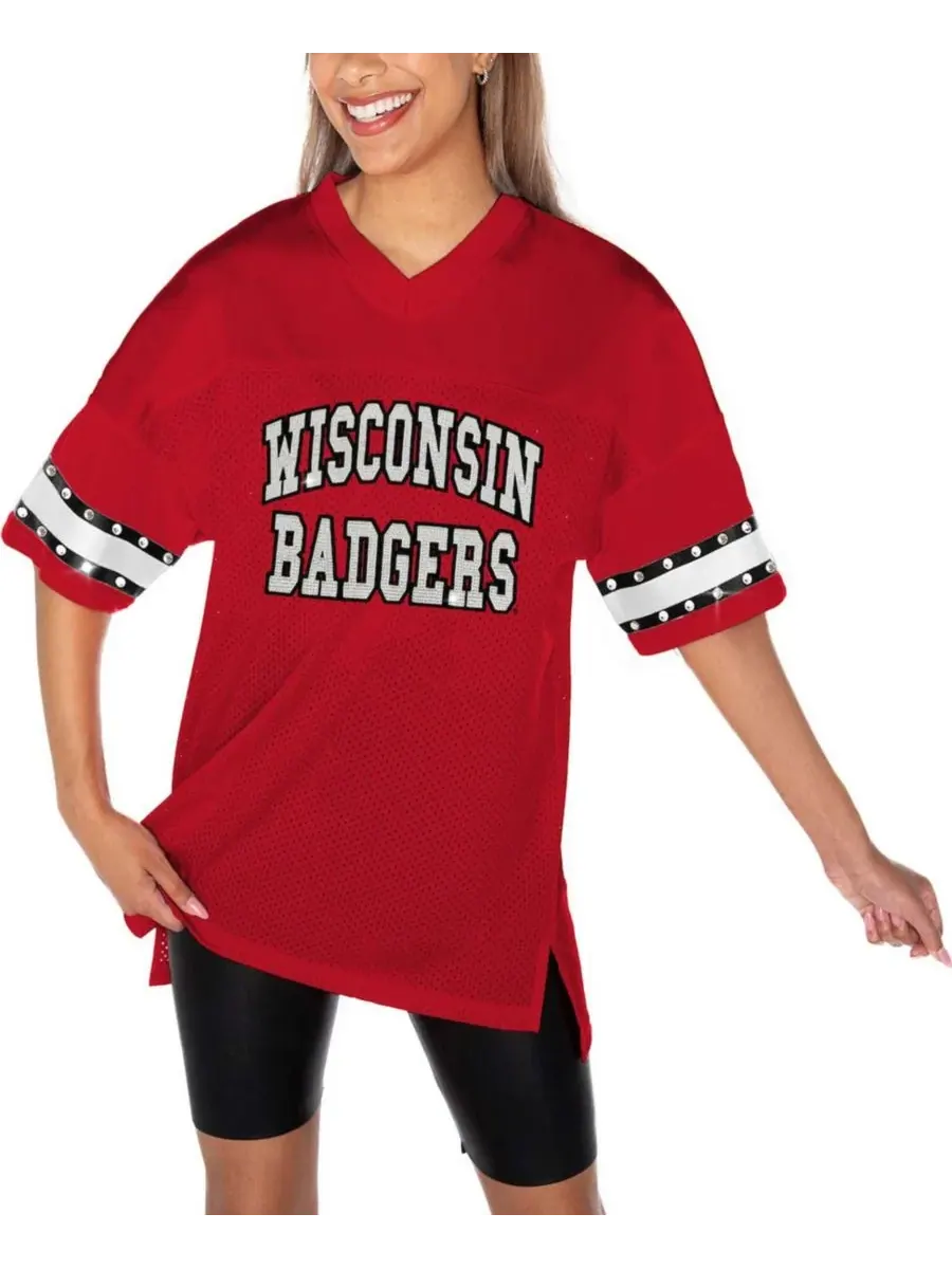 Gameday Couture Женская красная футболка с стразами "Wisconsin Badgers Until Kickoff" — изображение 3 из 3, красный черный