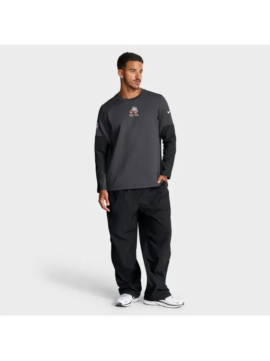 Nike Мужская футболка с длинным рукавом цвета антрацит с надписью "Cleveland Browns Sideline — изображение 3 из 5, серый