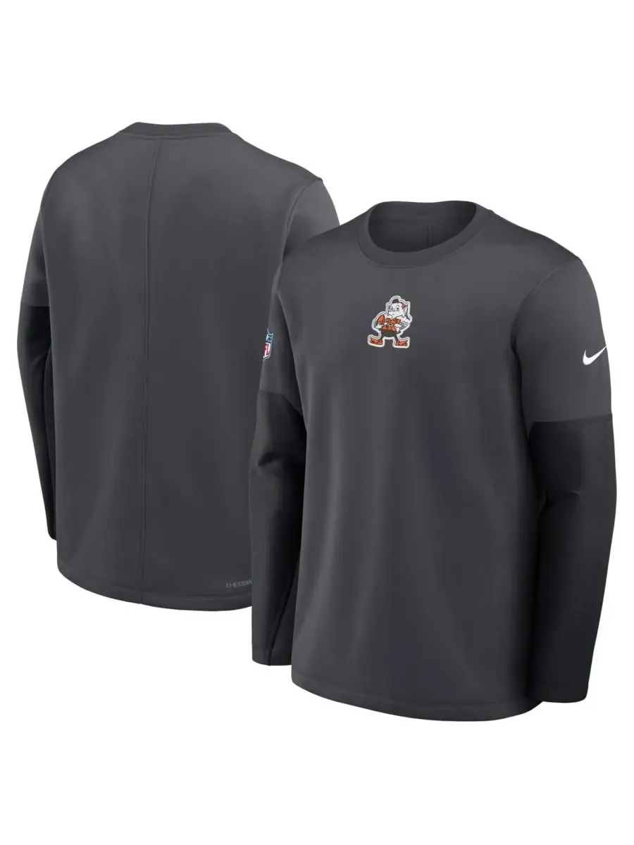 Nike Мужская футболка с длинным рукавом цвета антрацит с надписью "Cleveland Browns Sideline — изображение 4 из 5, серый