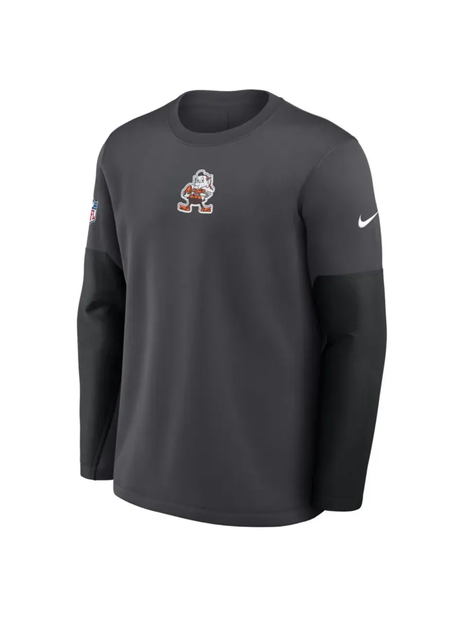 Nike Мужская футболка с длинным рукавом цвета антрацит с надписью "Cleveland Browns Sideline — изображение 5 из 5, серый