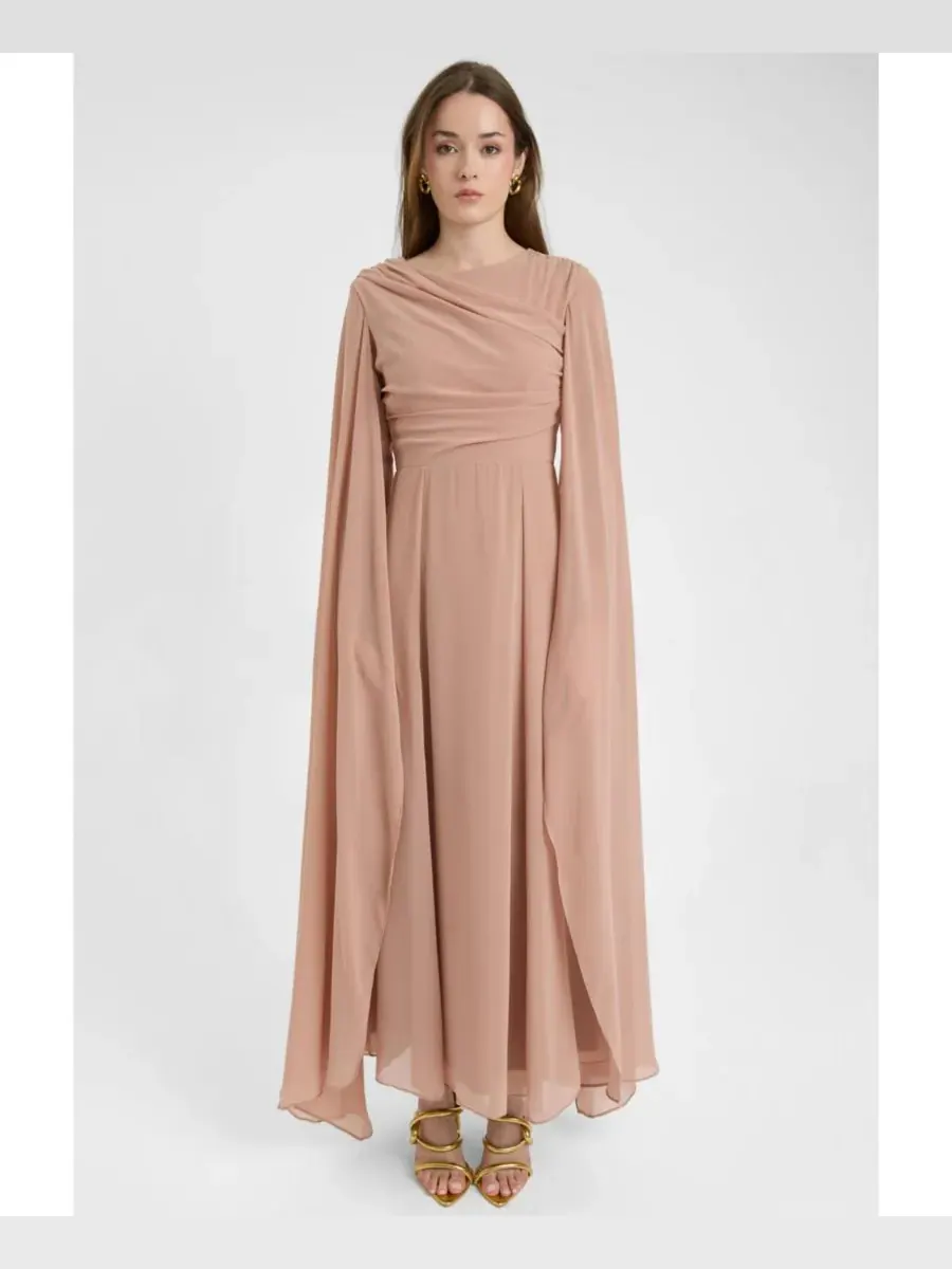 Женское скромное шифоновое платье-макси с топом-запахом Maryisa, Taupe Blush — изображение 1 из 5