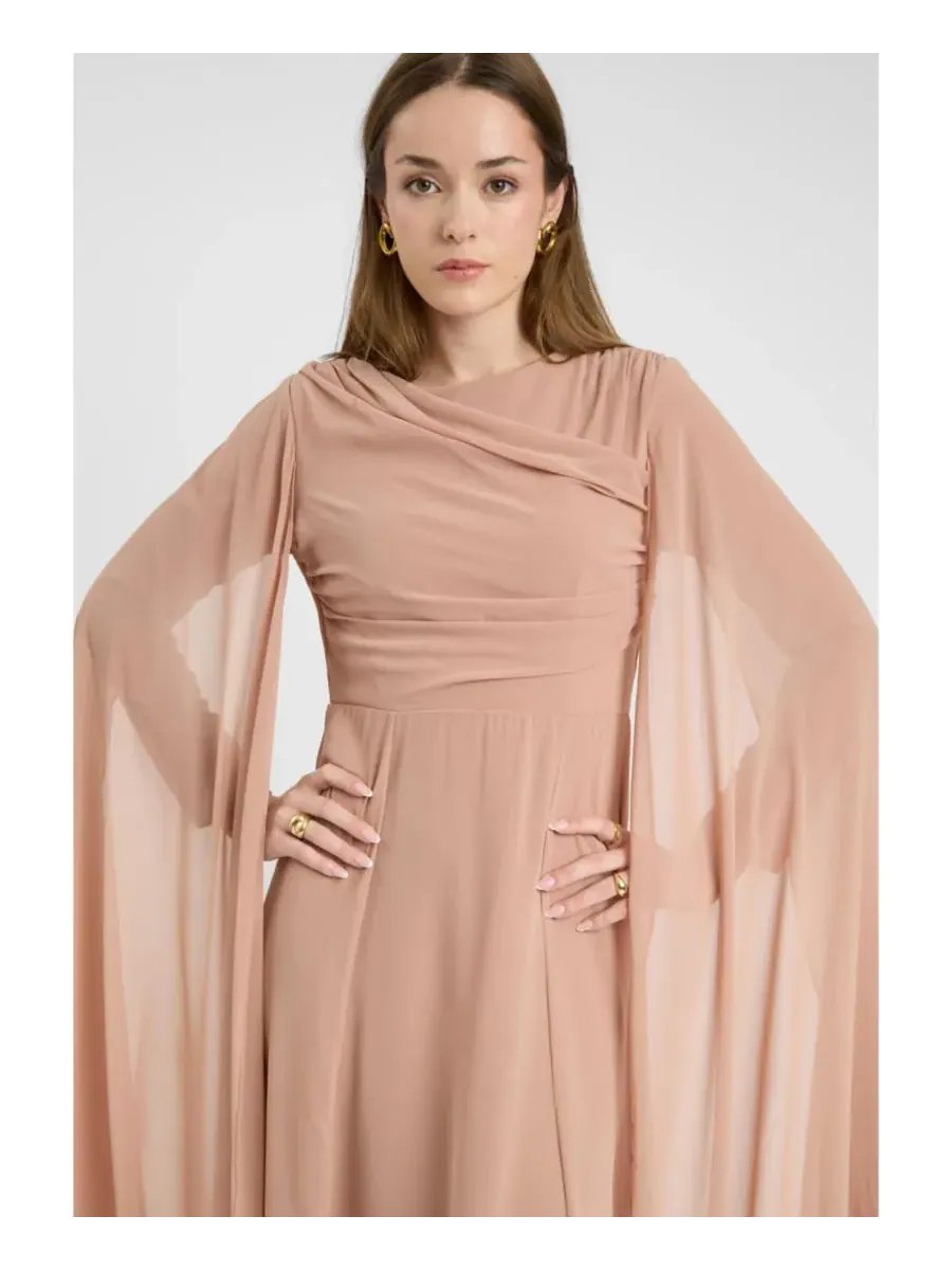 Женское скромное шифоновое платье-макси с топом-запахом Maryisa, Taupe Blush — изображение 4 из 5