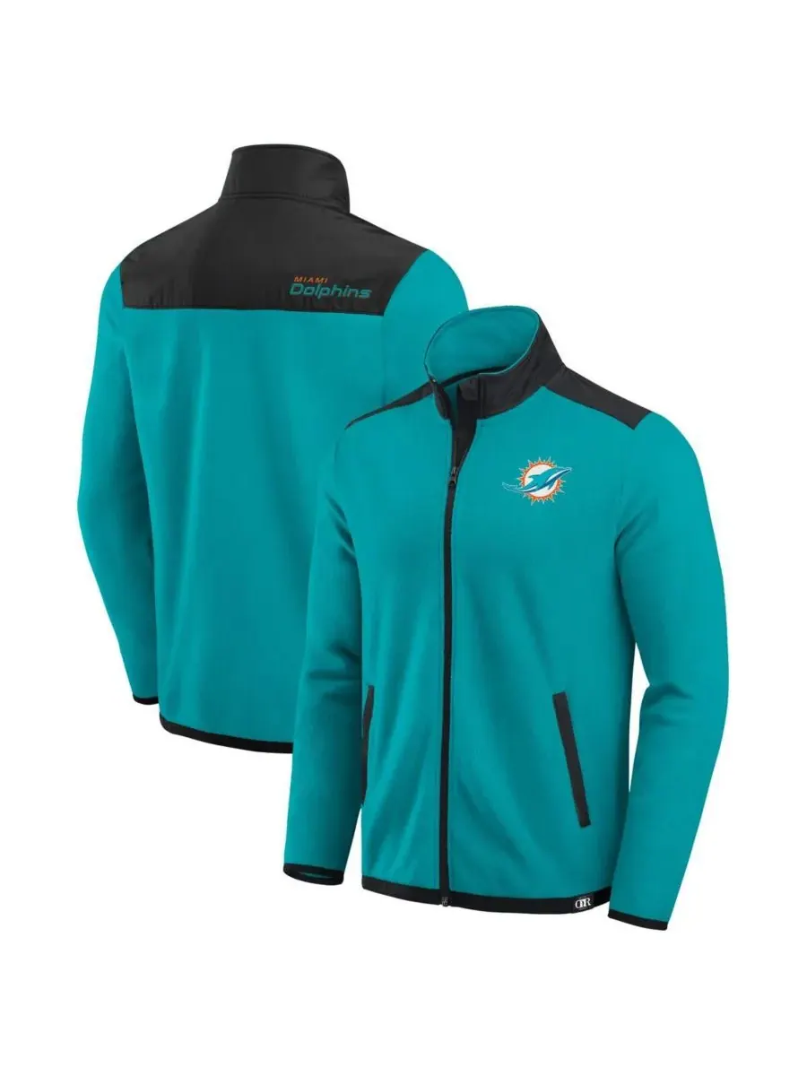 Мужская флисовая куртка Aqua Miami Dolphins с цветными блоками, на молнии Fanatics — изображение 1 из 5, голубой