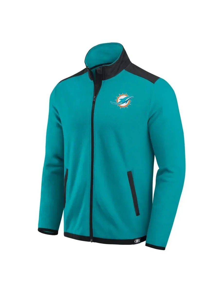 Мужская флисовая куртка Aqua Miami Dolphins с цветными блоками, на молнии Fanatics — изображение 3 из 5, голубой