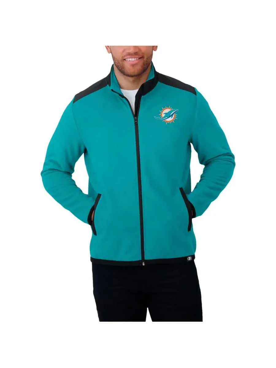 Мужская флисовая куртка Aqua Miami Dolphins с цветными блоками, на молнии Fanatics — изображение 5 из 5, голубой